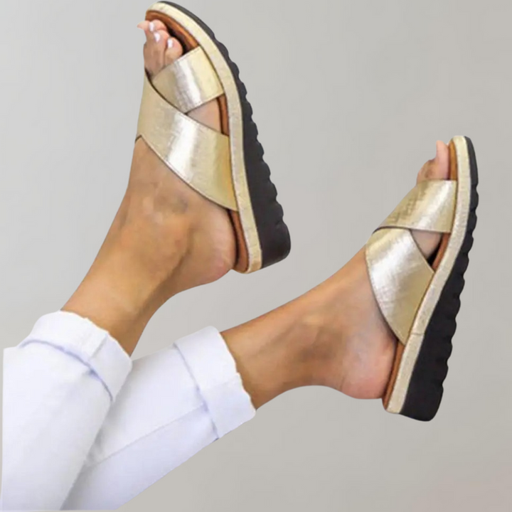 Sandales confort pour femmes – Mules noires à enfiler avec brides croisées