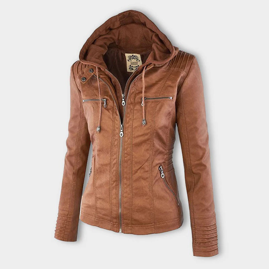 Casual Kapuzen-Lederjacke Für Damen | Perfekt für Lässige Tage