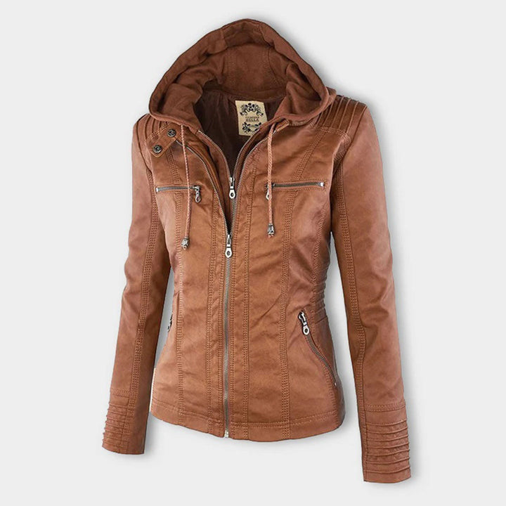 Casual Kapuzen-Lederjacke Für Damen | Perfekt für Lässige Tage
