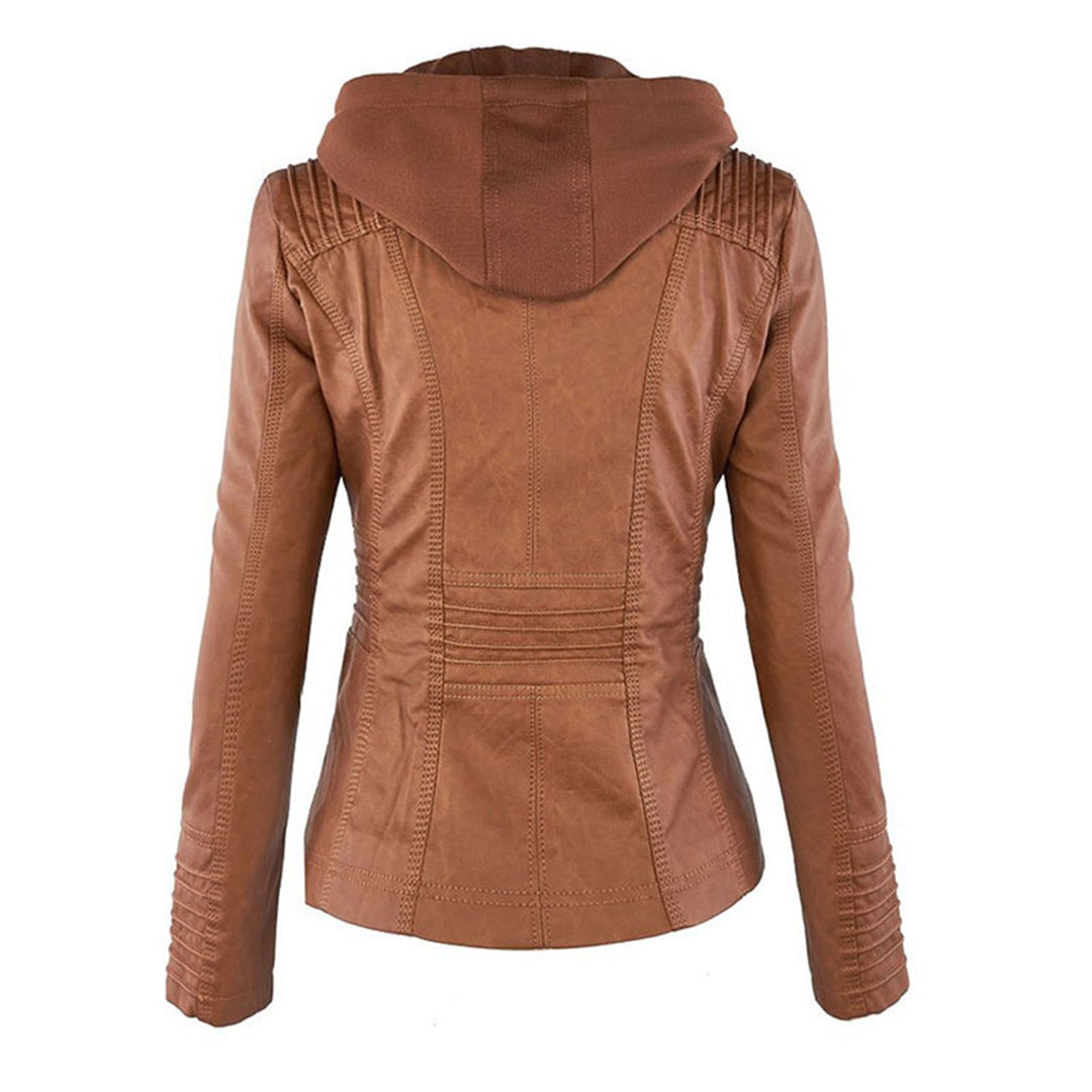 Casual Kapuzen-Lederjacke Für Damen | Perfekt für Lässige Tage