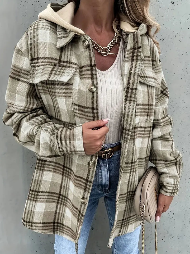 Karierte Damen Overshirt-Jacke mit Knopfleiste – Gefütterte Übergangsjacke im Shacket-Stil