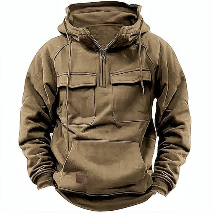 Sweat à capuche robuste pour homme avec demi-fermeture éclair, poches avant et capuche – Streetwear pour extérieur et quotidien