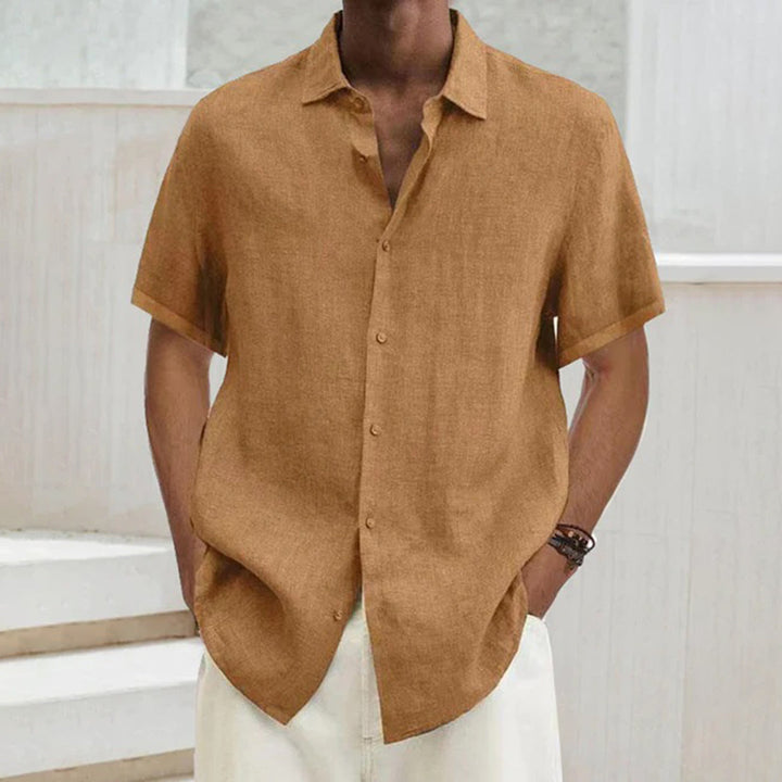 Chemise légère en lin pour homme à manches courtes – chemise d'été avec patte de boutonnage et col Kent | Respirante et décontractée pour la plage et le quotidien