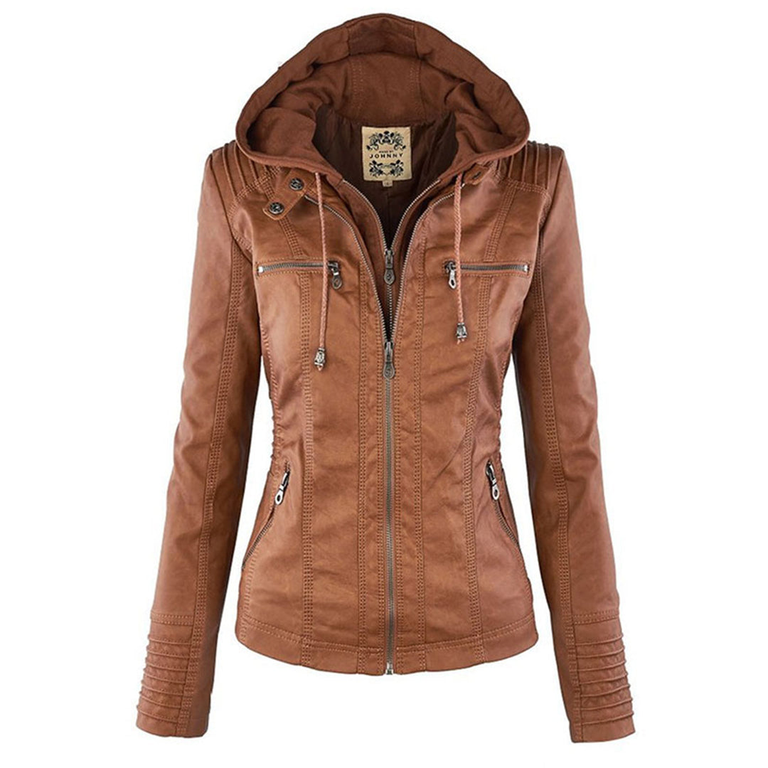 Casual Kapuzen-Lederjacke Für Damen | Perfekt für Lässige Tage