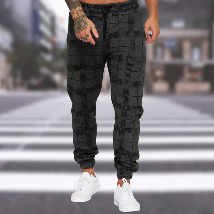 Herren Jogginghose mit Karomuster & Bündchen – Slim Fit Freizeithose mit Tunnelzug für Streetstyle & Alltag