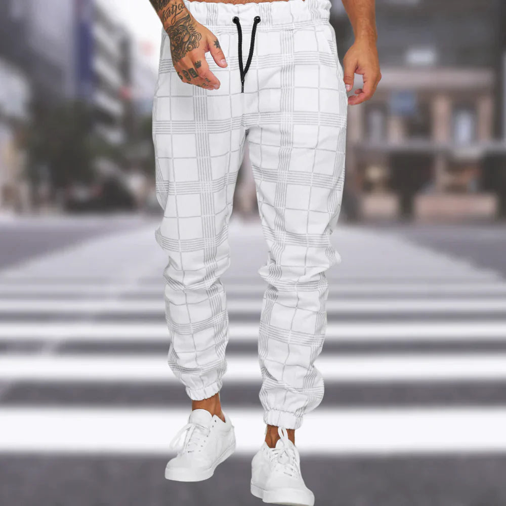 Herren Jogginghose mit Karomuster & Bündchen – Slim Fit Freizeithose mit Tunnelzug für Streetstyle & Alltag