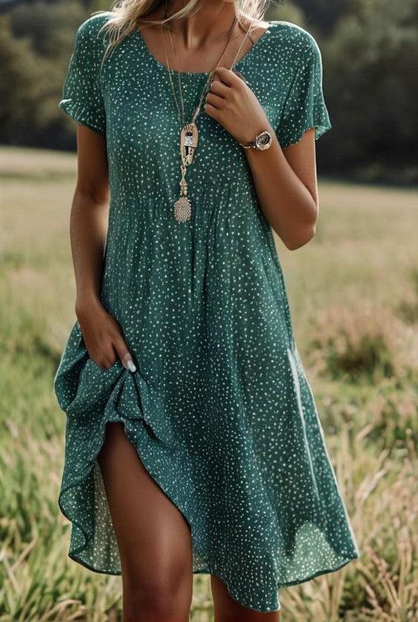 Sommerkleid Damen mit Punkten – Luftiges Kurzarm Kleid mit A-Linie & Rundhalsausschnitt für Urlaub & Alltag