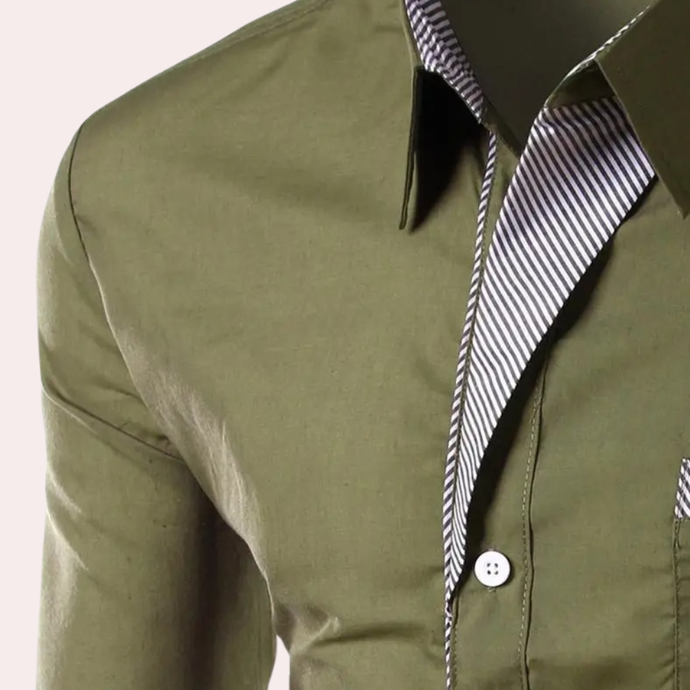 Slim Fit Herrenhemd mit Kontrastdetails – Langarm Business Freizeithemd mit Brusttasche