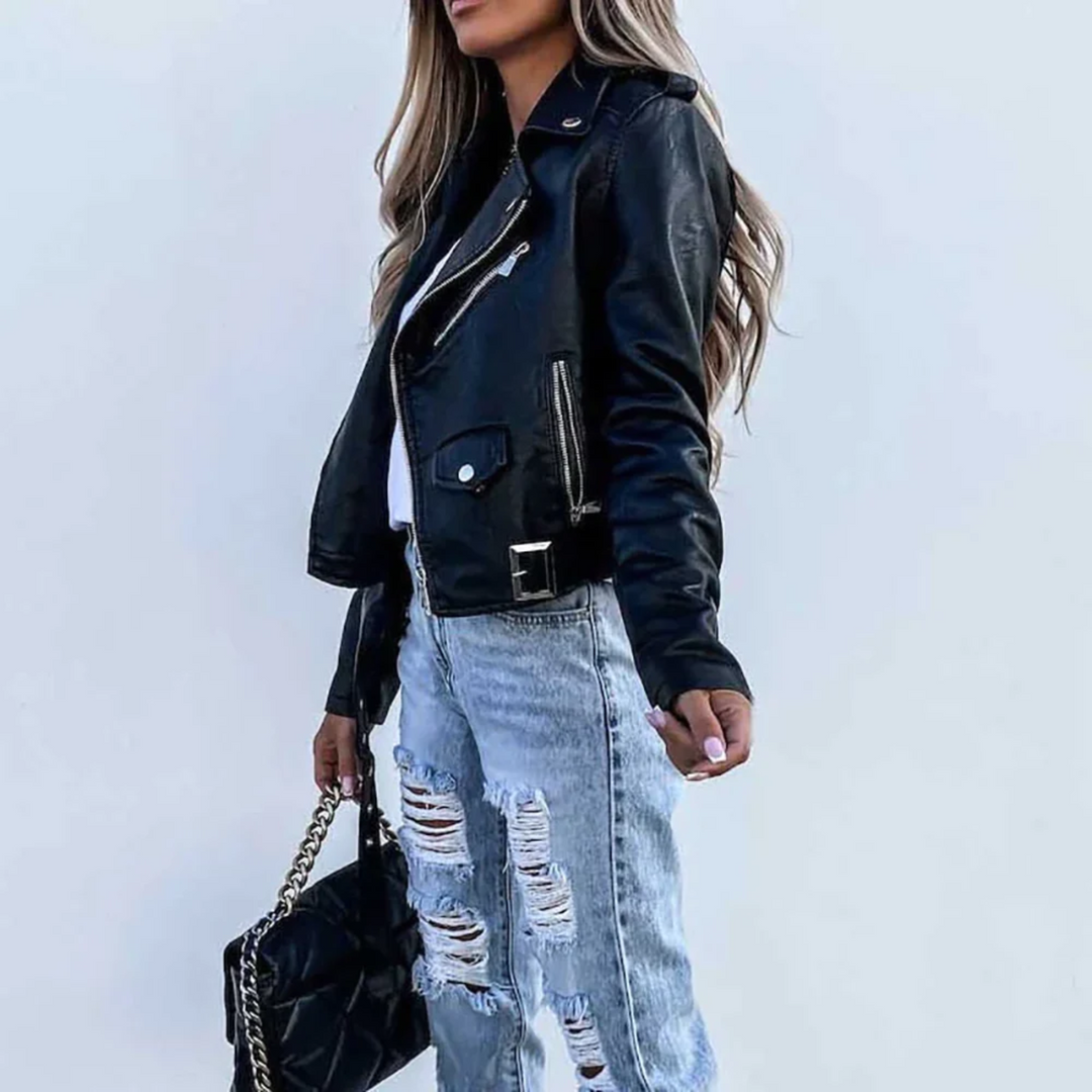 Elegante Enganliegende Lederjacke Für Damen | Perfekt für Legere Tage