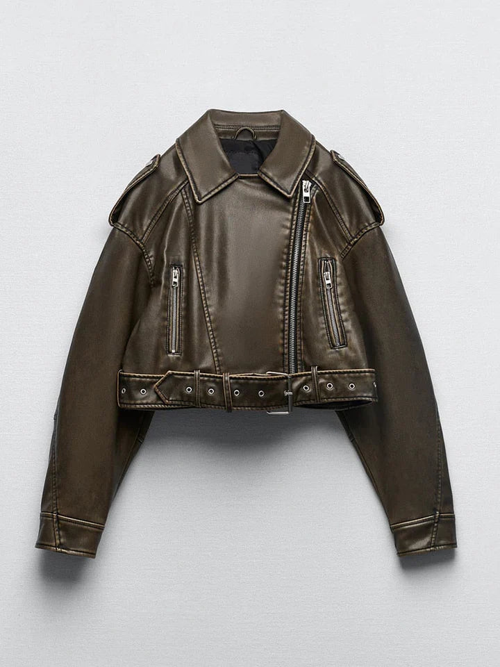 Elegant winter leather jacket in midi style for women | Ideal for winter