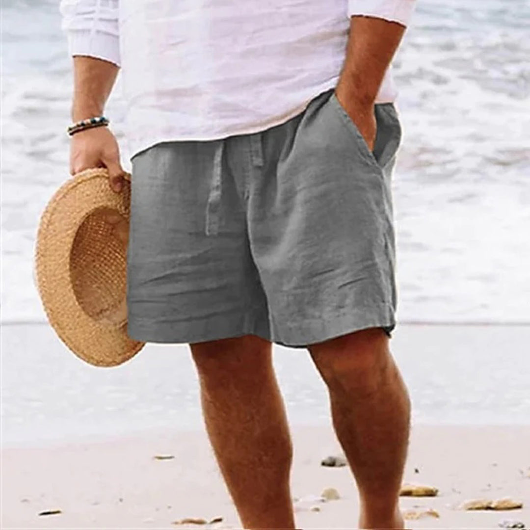 Shorts d'été légers pour hommes – Shorts en lin à coupe décontractée avec taille élastique et cordon de serrage