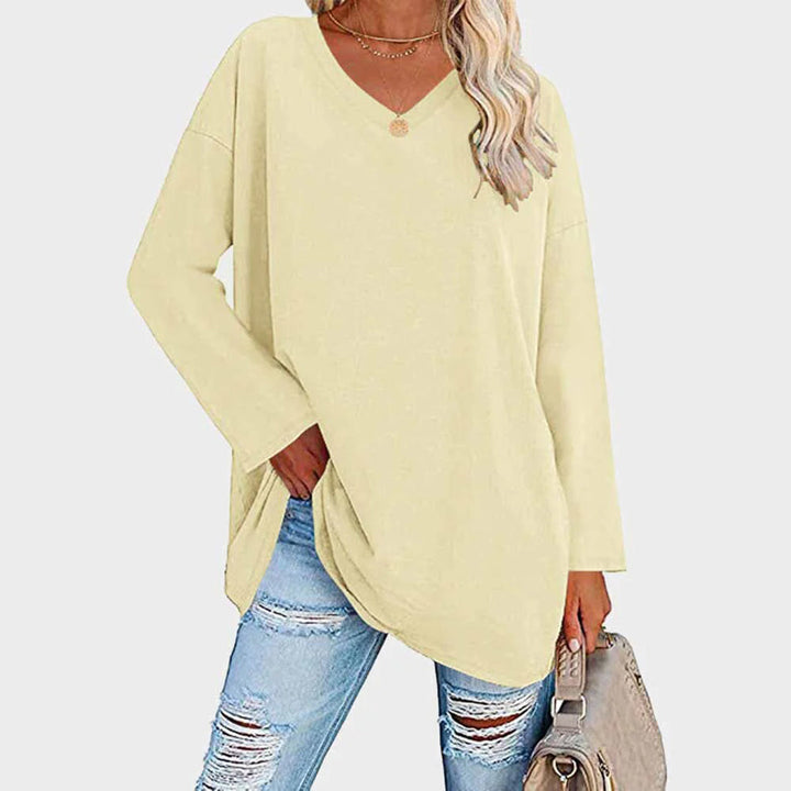 Maglia oversize da donna a manica lunga con scollo a V – Top basic casual a maniche lunghe