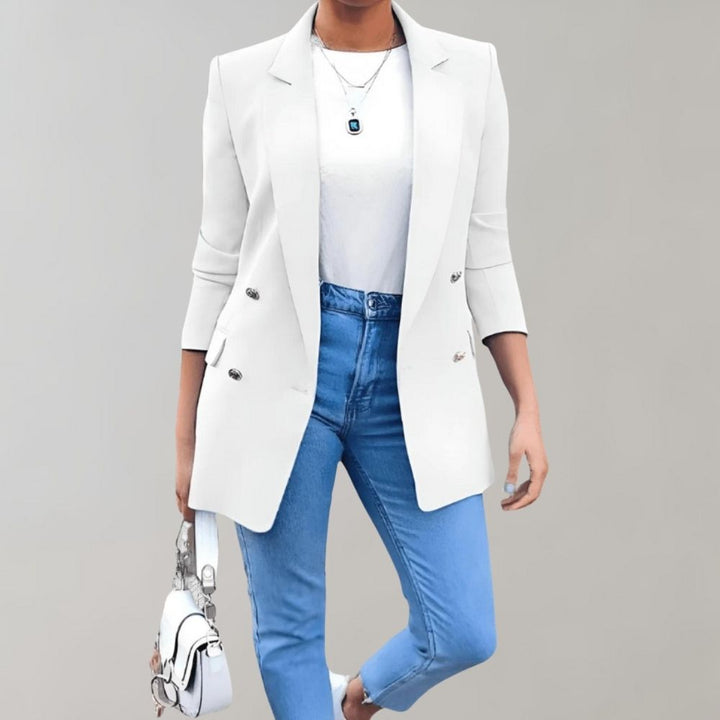 Blazer femme à double bouton – Blazer long élégant avec col à revers et manches 3/4