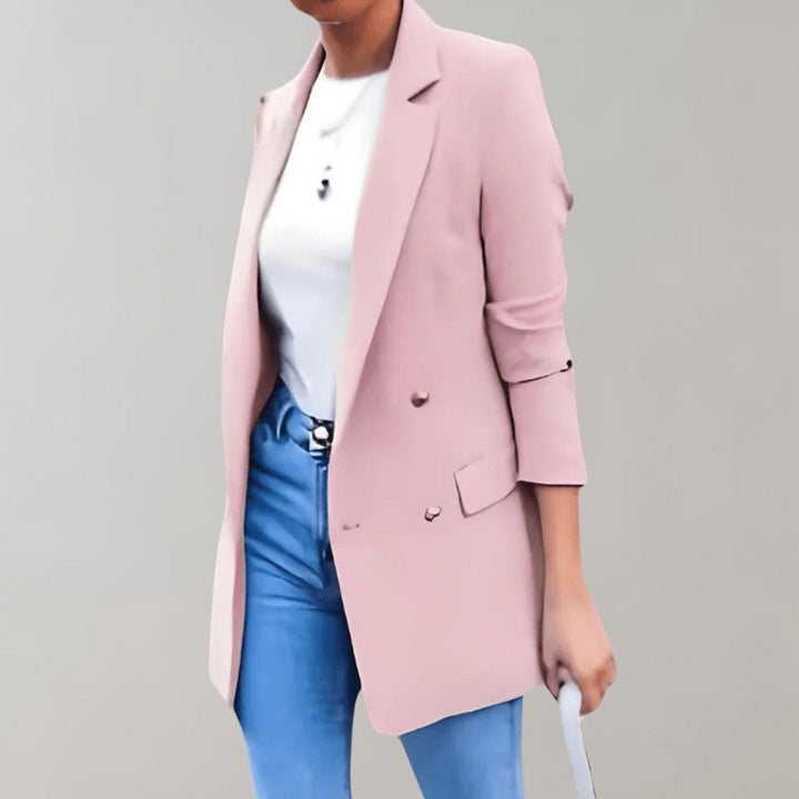 Blazer femme à double bouton – Blazer long élégant avec col à revers et manches 3/4