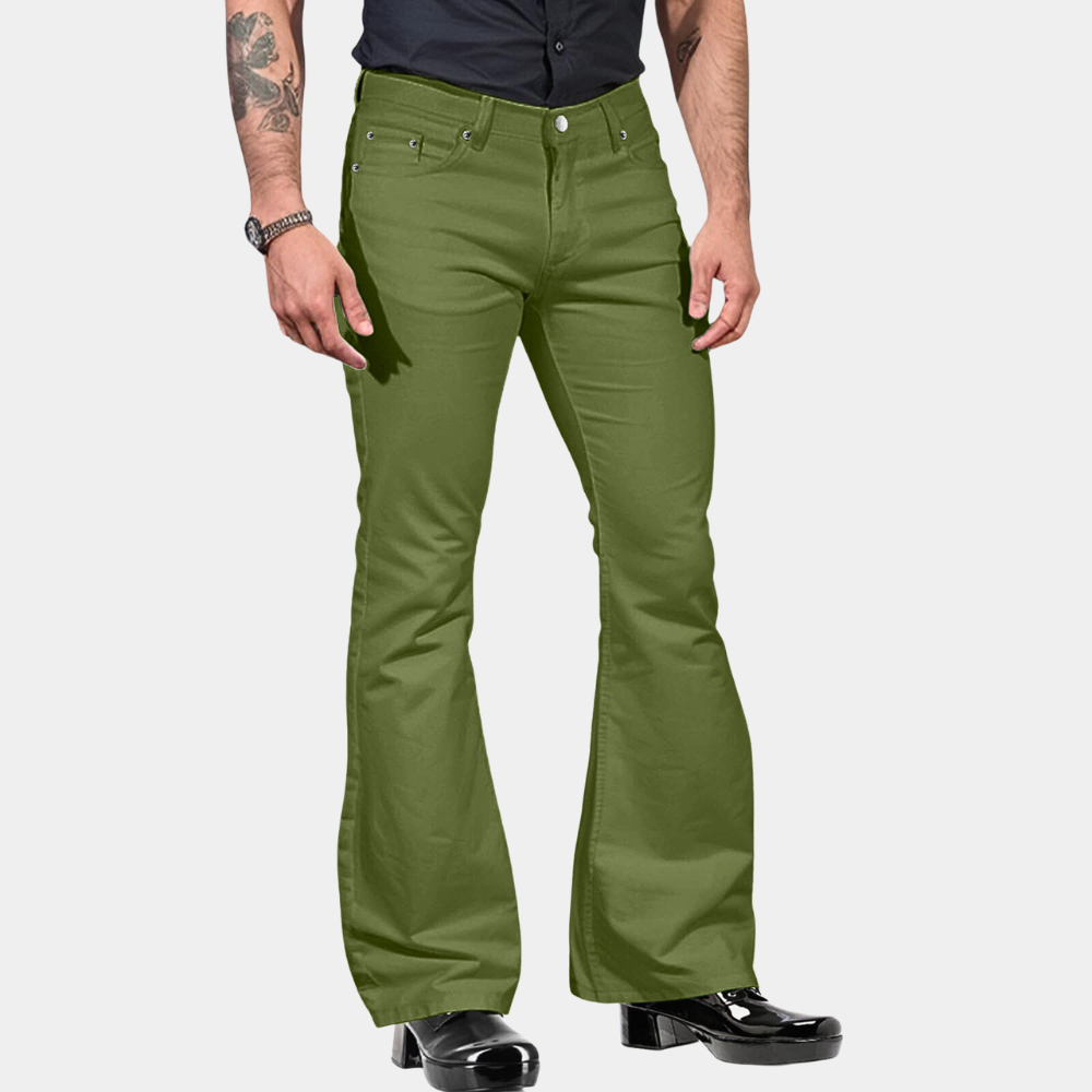 Herren Schlagjeans – Flared Fit in Olivgrün im 70er Retro-Stil