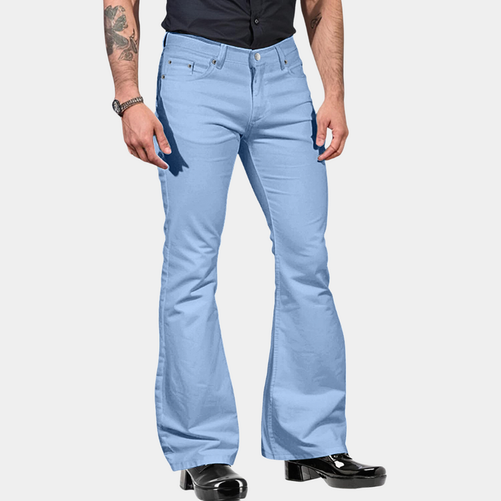 Herren Schlagjeans – Flared Fit in Olivgrün im 70er Retro-Stil