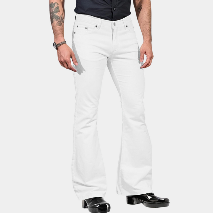 Herren Schlagjeans – Flared Fit in Olivgrün im 70er Retro-Stil