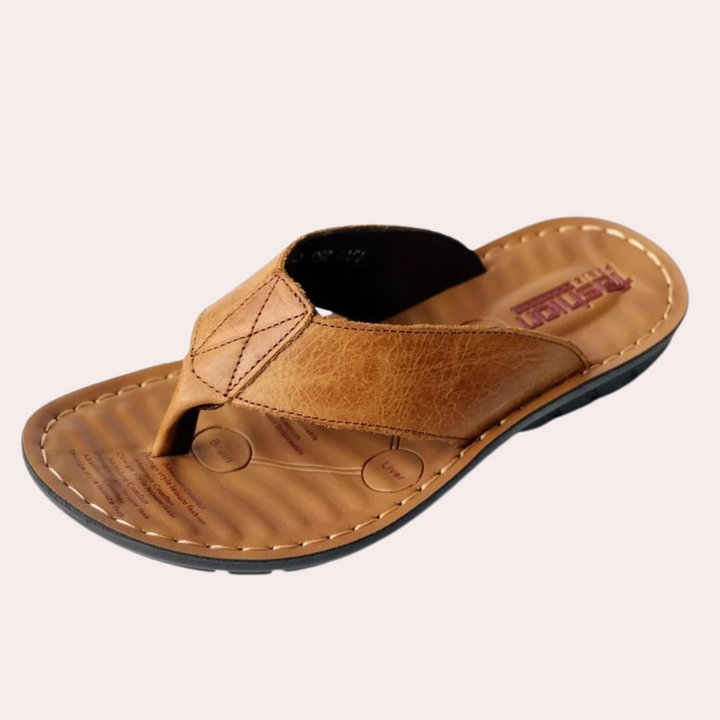 Men's toe separator sandal – comfortable leather flip-flops with massage footbed and non-slip sole