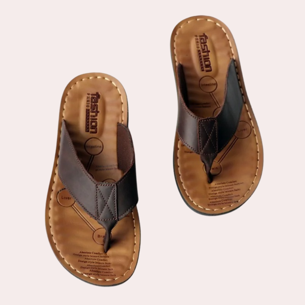 Men's toe separator sandal – comfortable leather flip-flops with massage footbed and non-slip sole