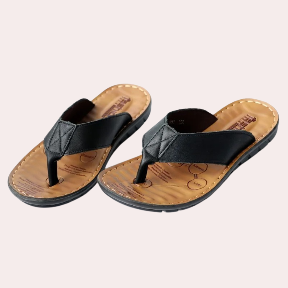 Men's toe separator sandal – comfortable leather flip-flops with massage footbed and non-slip sole