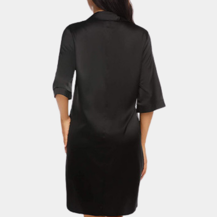 Camicia da notte in satin da donna con abbottonatura – elegante camicia da notte oversize con colletto a camicia per notte e lounge