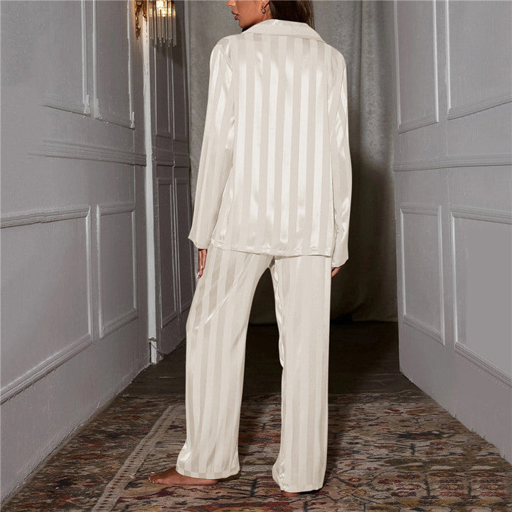 Set pigiama da donna in satin a due pezzi – pigiama a maniche lunghe con abbottonatura e pantaloni per notte e relax