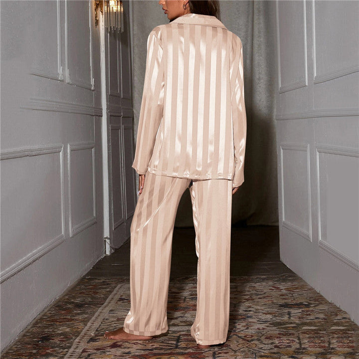 Set pigiama da donna in satin a due pezzi – pigiama a maniche lunghe con abbottonatura e pantaloni per notte e relax
