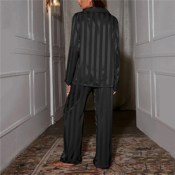 Set pigiama da donna in satin a due pezzi – pigiama a maniche lunghe con abbottonatura e pantaloni per notte e relax