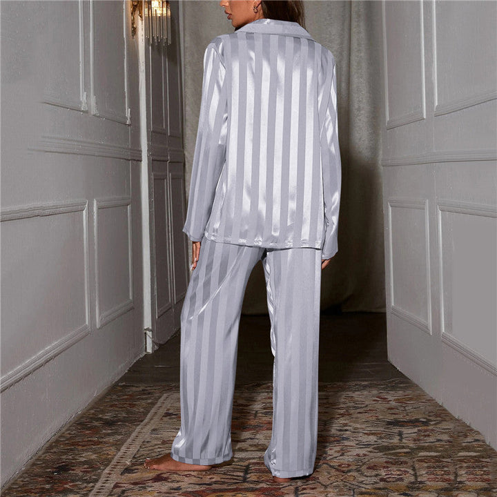 Set pigiama da donna in satin a due pezzi – pigiama a maniche lunghe con abbottonatura e pantaloni per notte e relax