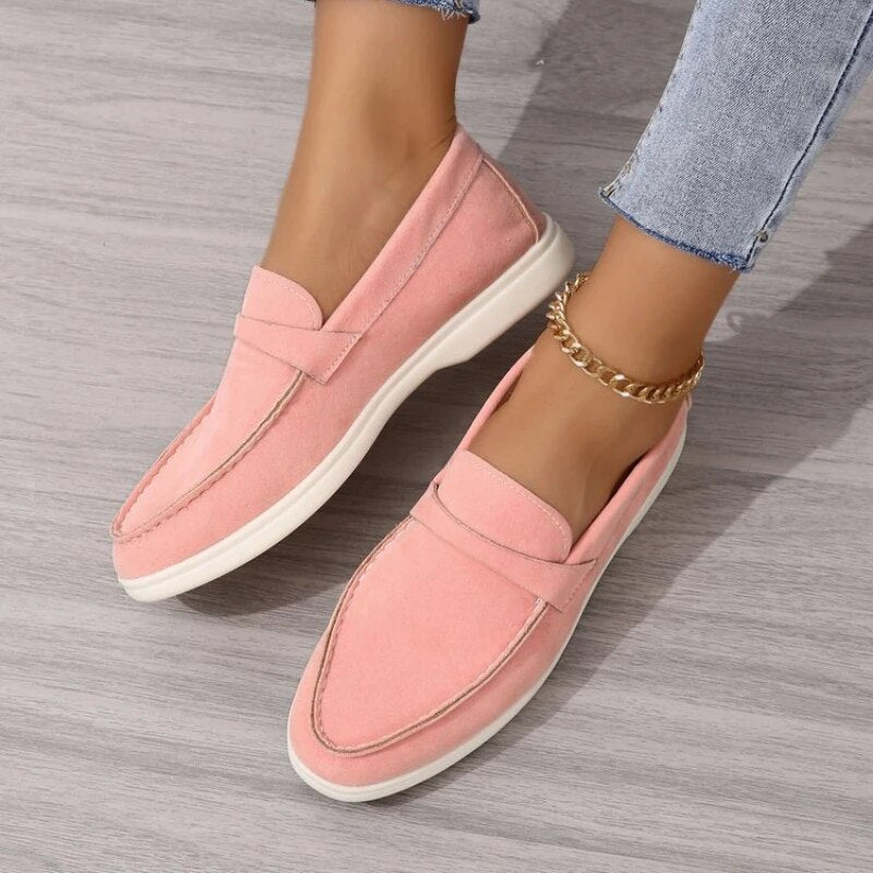 Mocassins confortables pour femmes en daim – chaussures basses slip-on avec semelle flexible