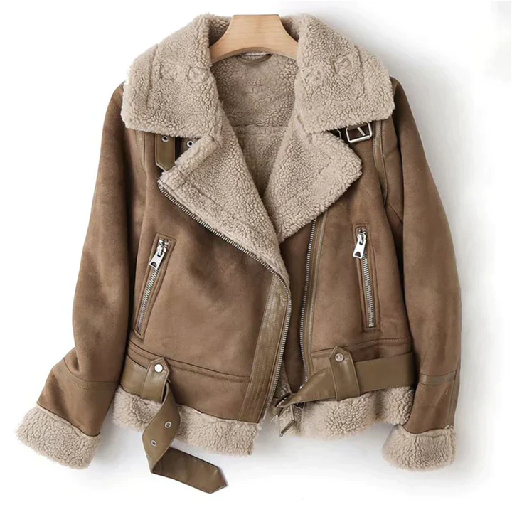 Macie | Lederjacke mit Sherpa Futter