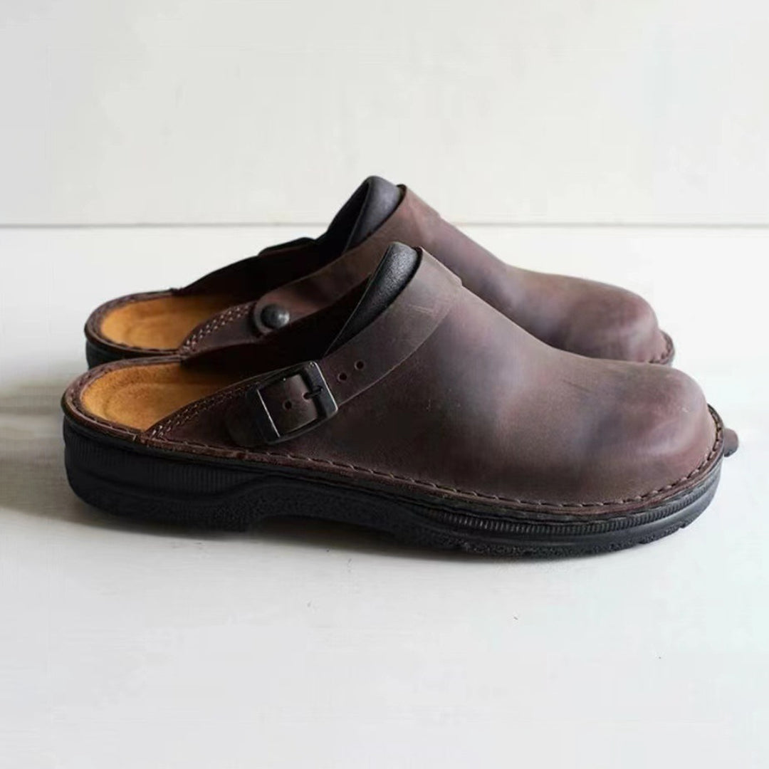 Sabots unisex en cuir avec bride réglable – Chaussures de tous les jours confortables avec semelle antidérapante