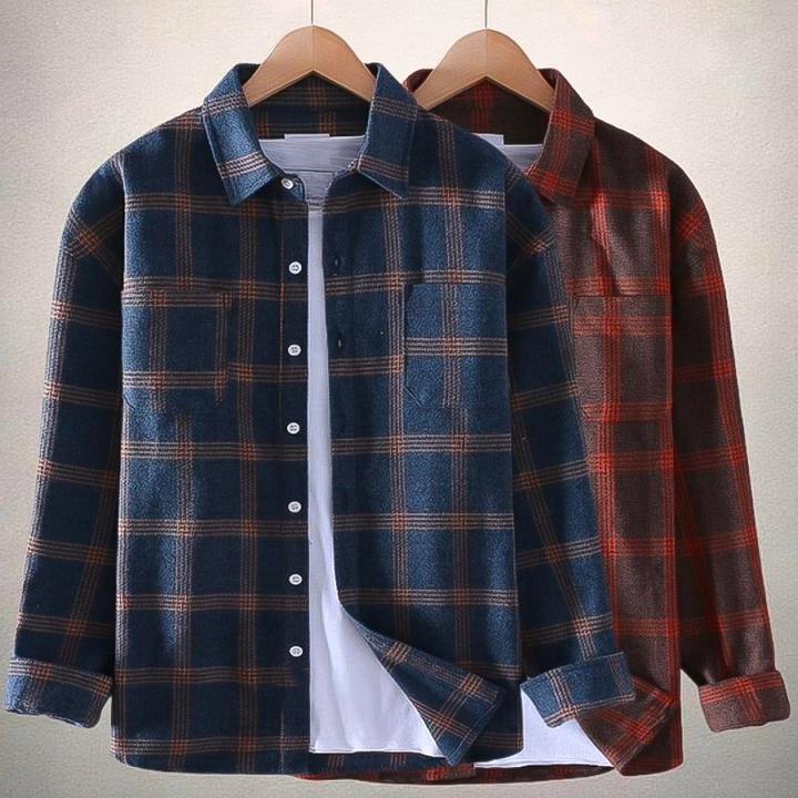 Chemise en flanelle pour hommes à motif à carreaux – Chemise décontractée à manches longues style vintage