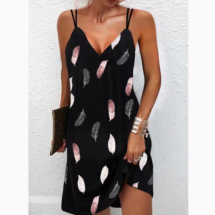 Vestito floreale da donna con spalline sottili – Vestito estivo corto con scollo a V e stampa floreale – Perfetto per vacanze e uso quotidiano