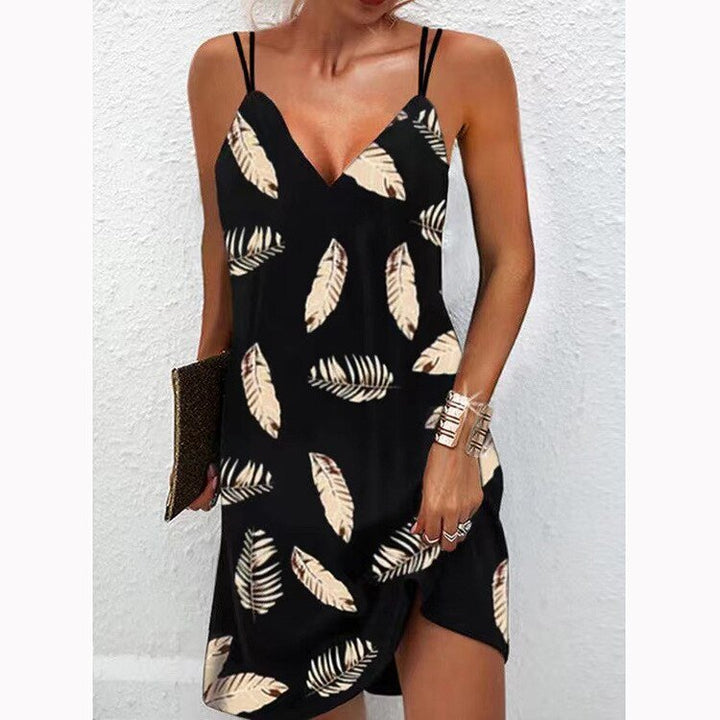 Vestito floreale da donna con spalline sottili – Vestito estivo corto con scollo a V e stampa floreale – Perfetto per vacanze e uso quotidiano