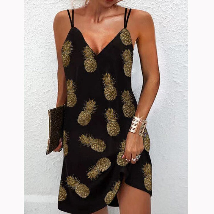Vestito floreale da donna con spalline sottili – Vestito estivo corto con scollo a V e stampa floreale – Perfetto per vacanze e uso quotidiano