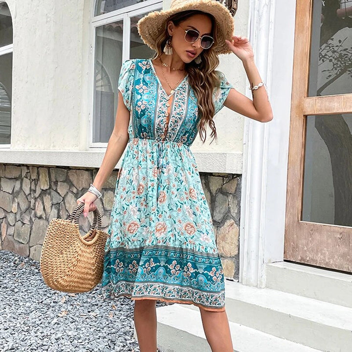 MARIA - Robe midi bohème avec imprimé floral