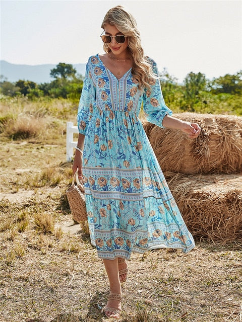 ALMA - Vestito Bohemien con motivo floreale