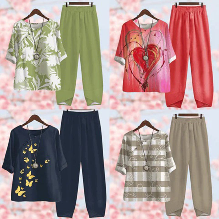 Set da donna in due pezzi con maglietta floreale e pantaloni larghi – Look casual leggero boho per primavera & estate