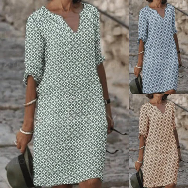 Vestito estivo casual da donna con stampa – Vestito leggero con scollo a V e maniche 3/4 per spiaggia e tempo libero