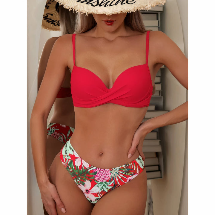 Set bikini donna 3 pezzi con motivo tropicale – Include cardigan, top bikini e pantaloni per estate e spiaggia