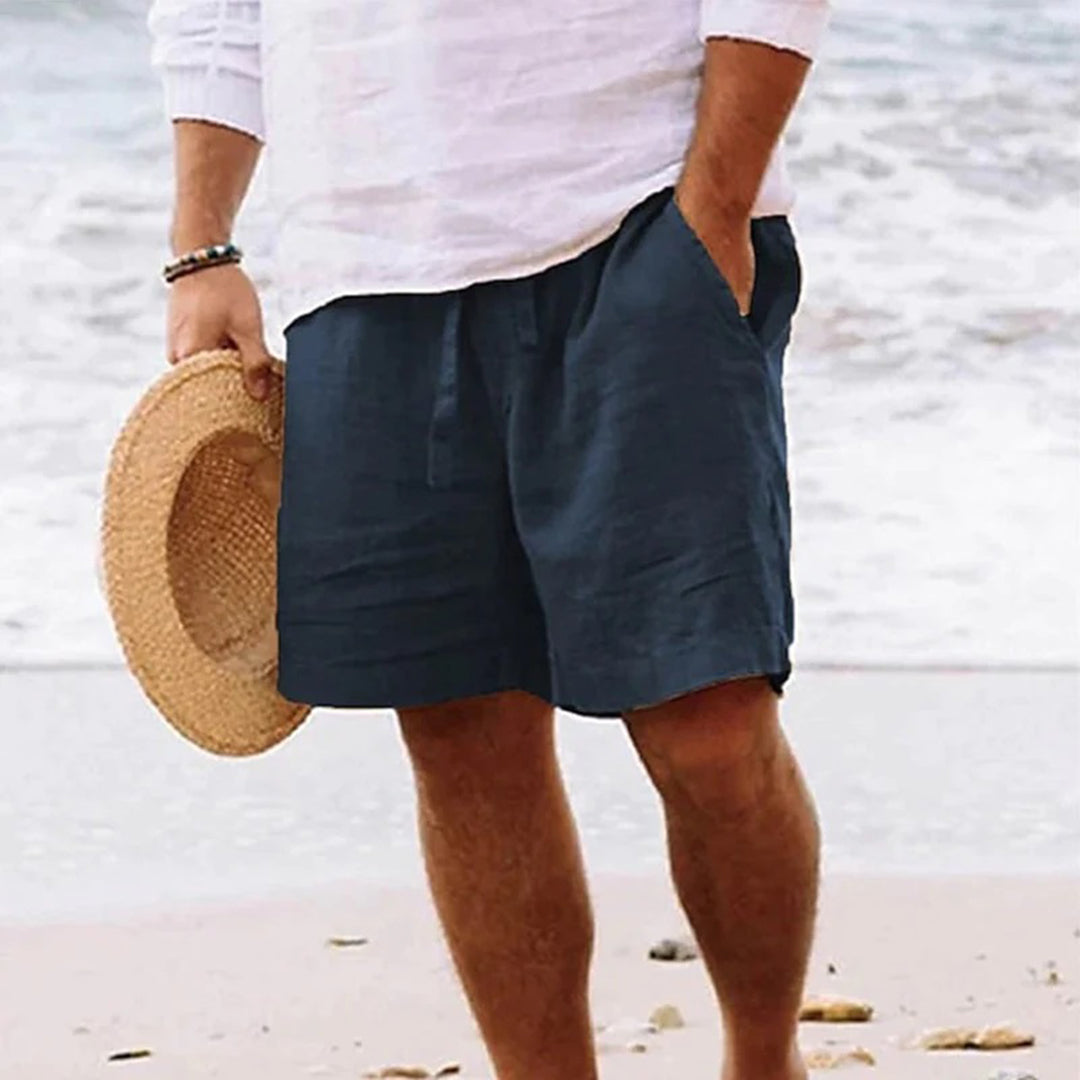 Shorts d'été légers pour hommes – Shorts en lin à coupe décontractée avec taille élastique et cordon de serrage