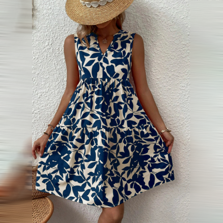 Botanical Sleeveless Dress – Floral Elegance and Summer Comfort