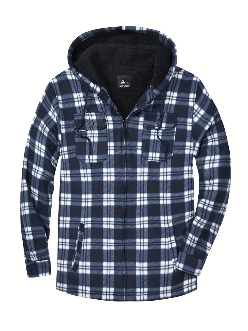Men's trendy hooded coat with Sherpa lining warm jacket