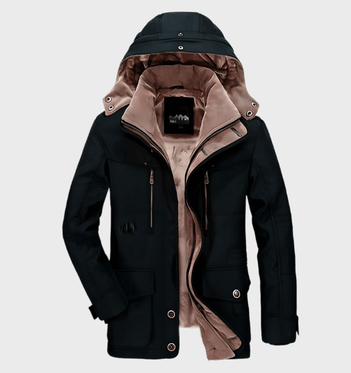 Thick winter jacket for men with hood and deep pockets