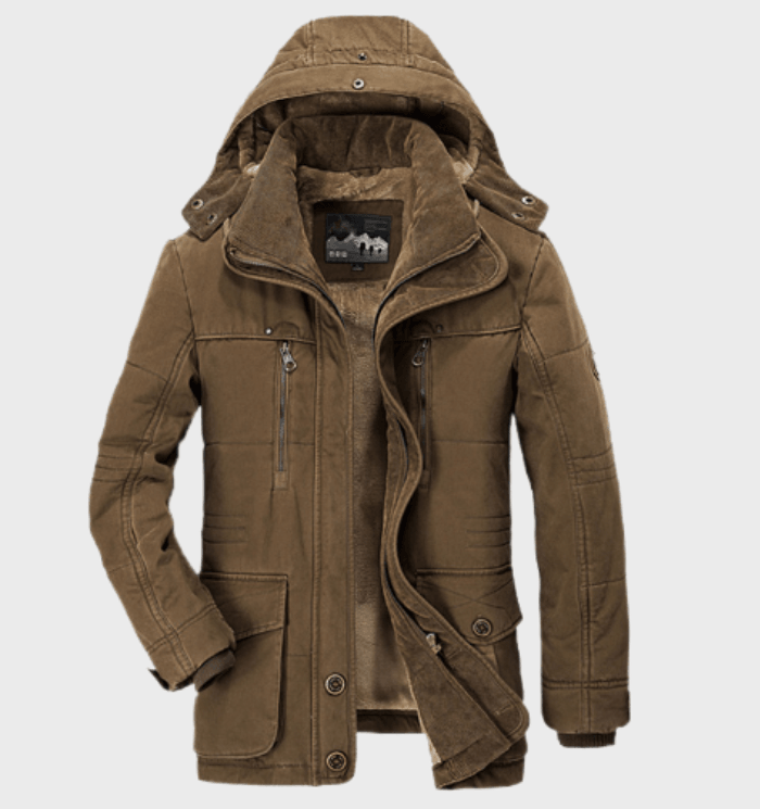Thick winter jacket for men with hood and deep pockets
