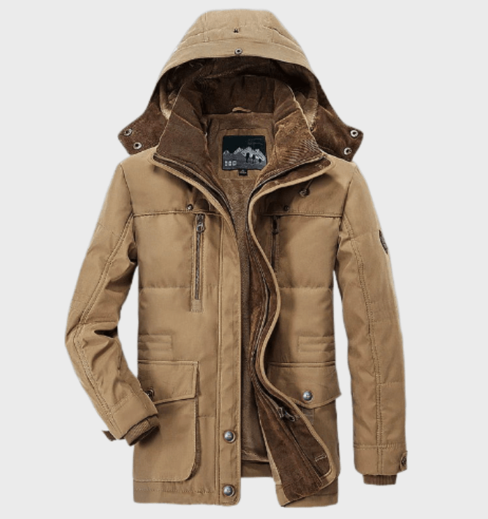 Thick winter jacket for men with hood and deep pockets
