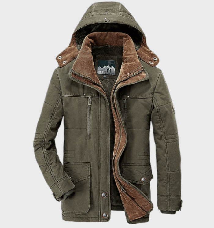 Thick winter jacket for men with hood and deep pockets