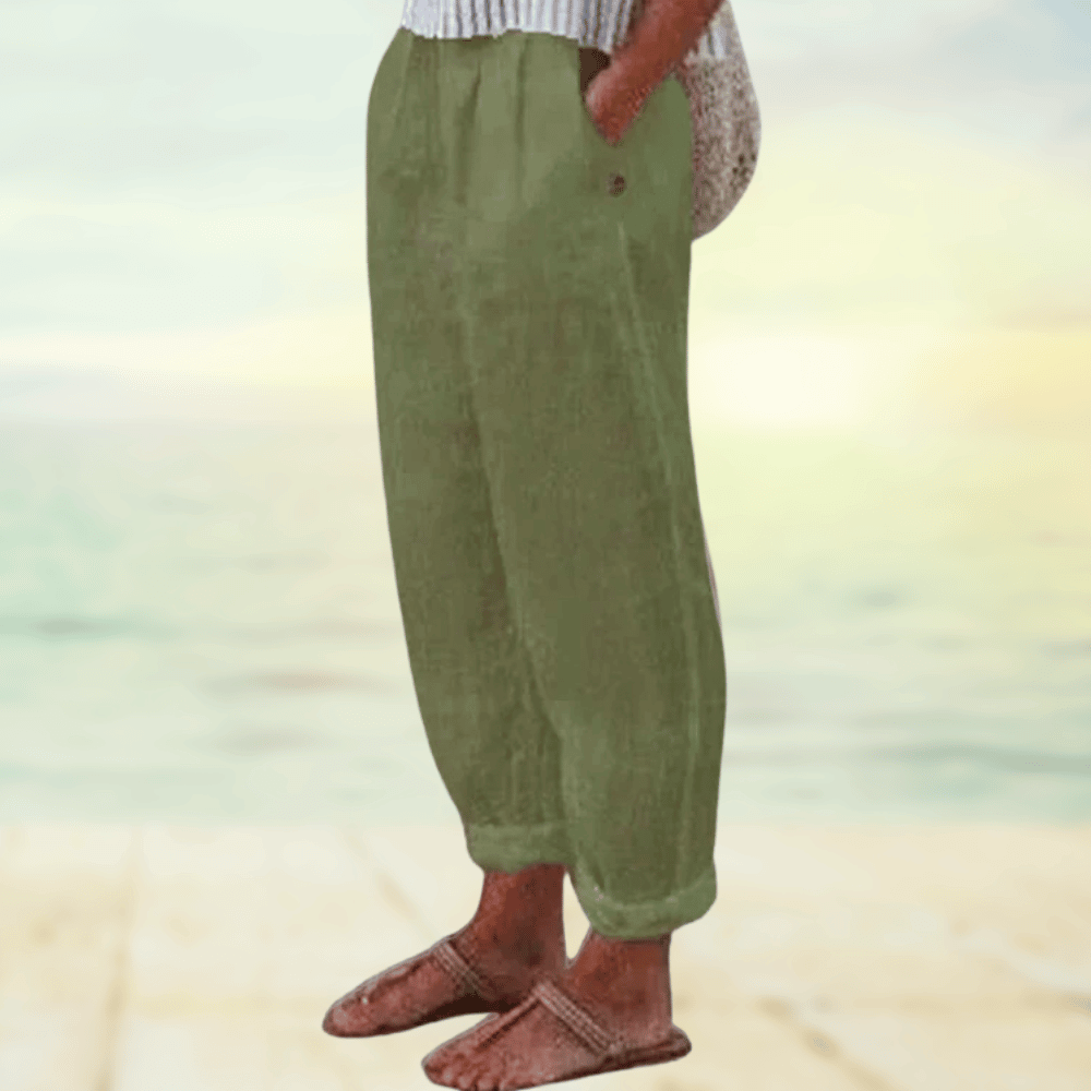 Pantalon en lin coupe décontractée pour femmes – pantalon d'été avec ceinture élastique et poches pour loisirs, vacances et plage