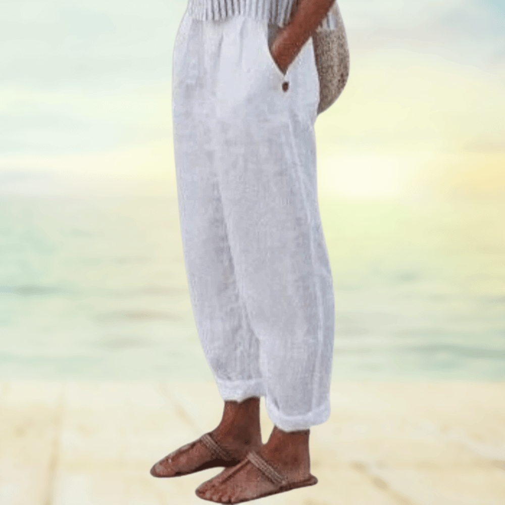 Pantalon en lin coupe décontractée pour femmes – pantalon d'été avec ceinture élastique et poches pour loisirs, vacances et plage